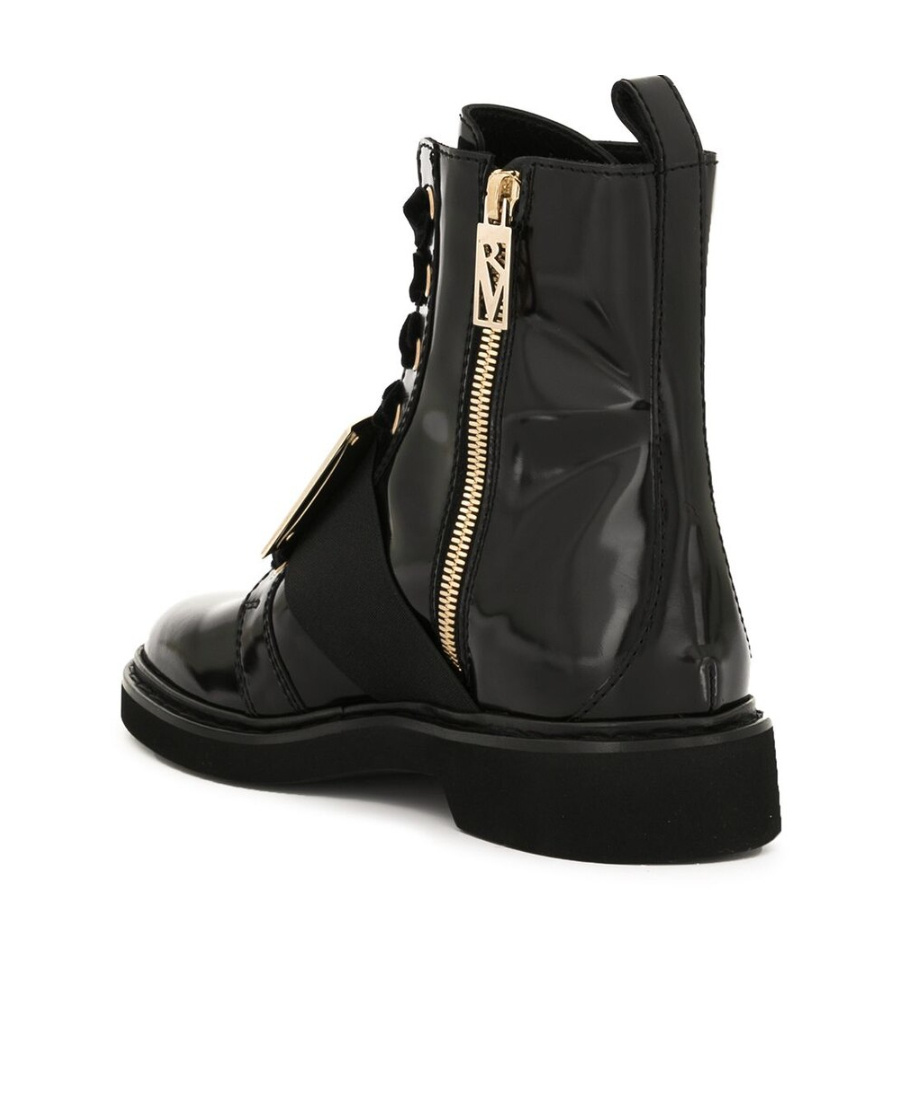Roger Vivier Metal Buckle Velvet Shoelace Ankle Boots In Black