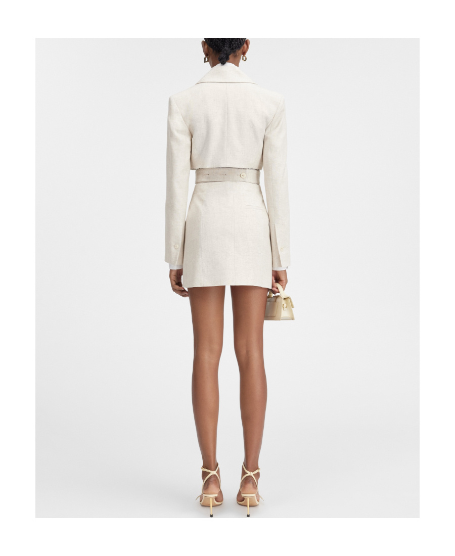 Jacquemus Bari Cutout Woven Mini Dress In White
