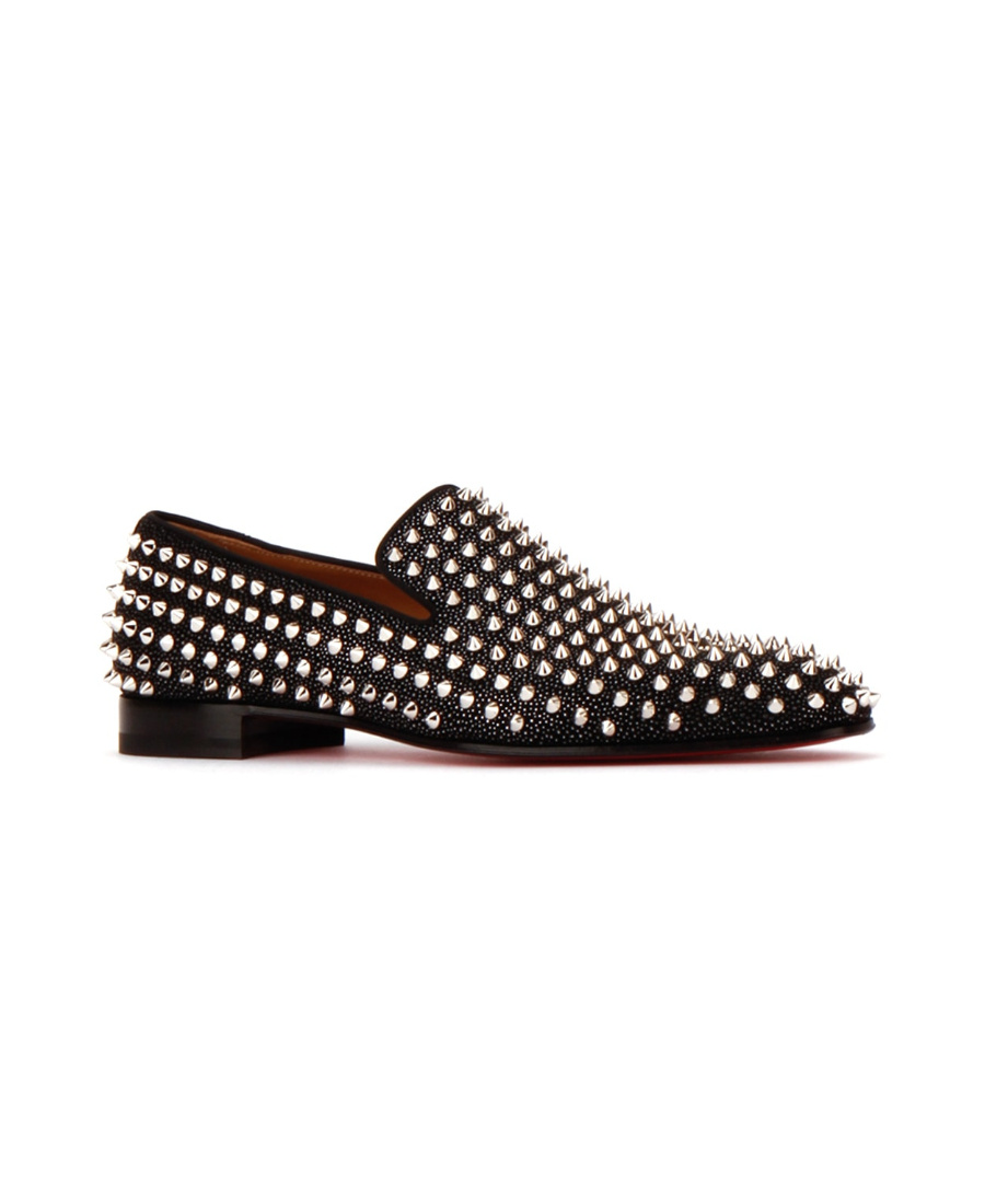 Christian Louboutin Dandelion Studded Grosgrain-trimmed Velvet Loafers In Black