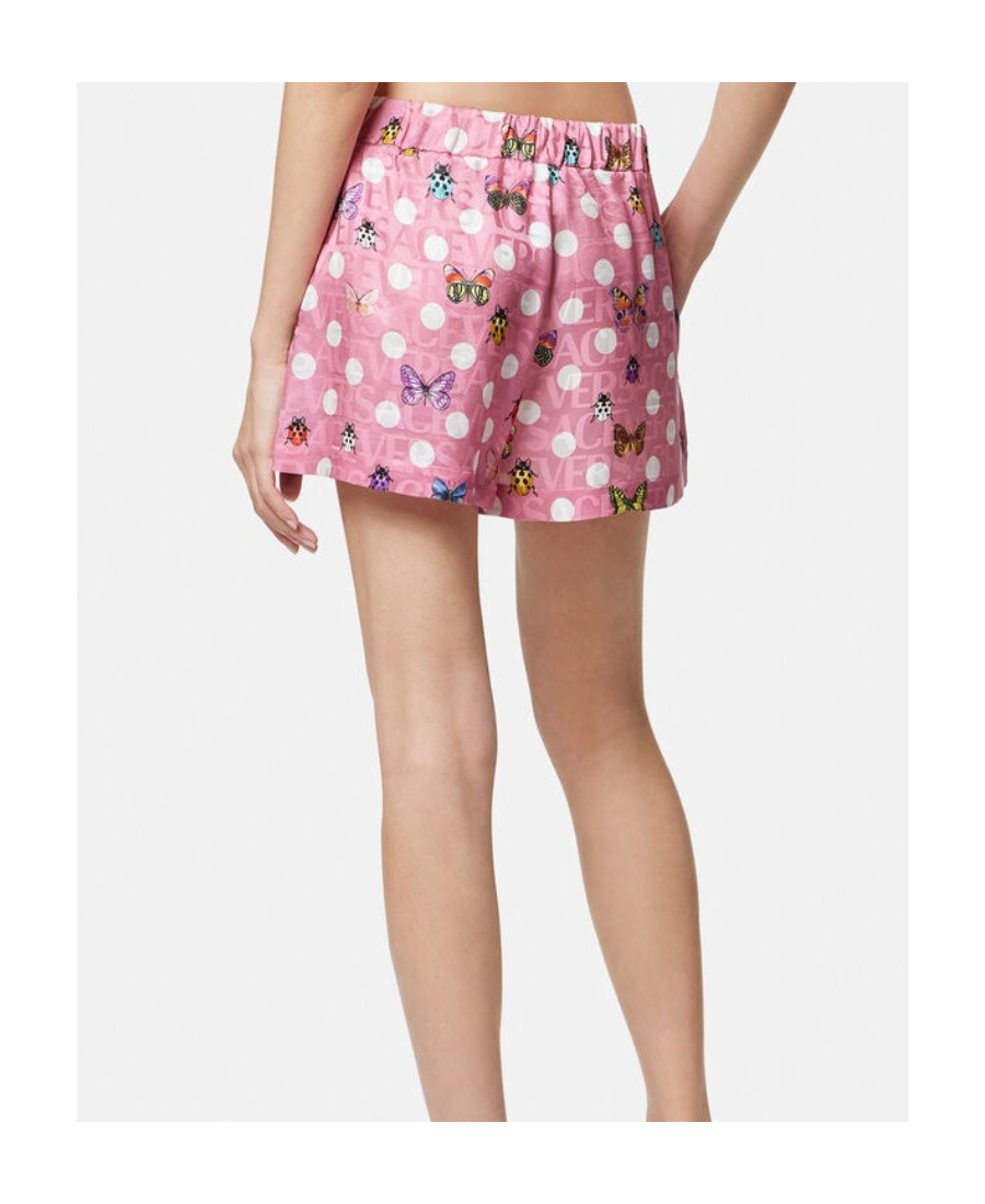Versace Butterfly Polka Dot Elastic Waist Shorts In Pink