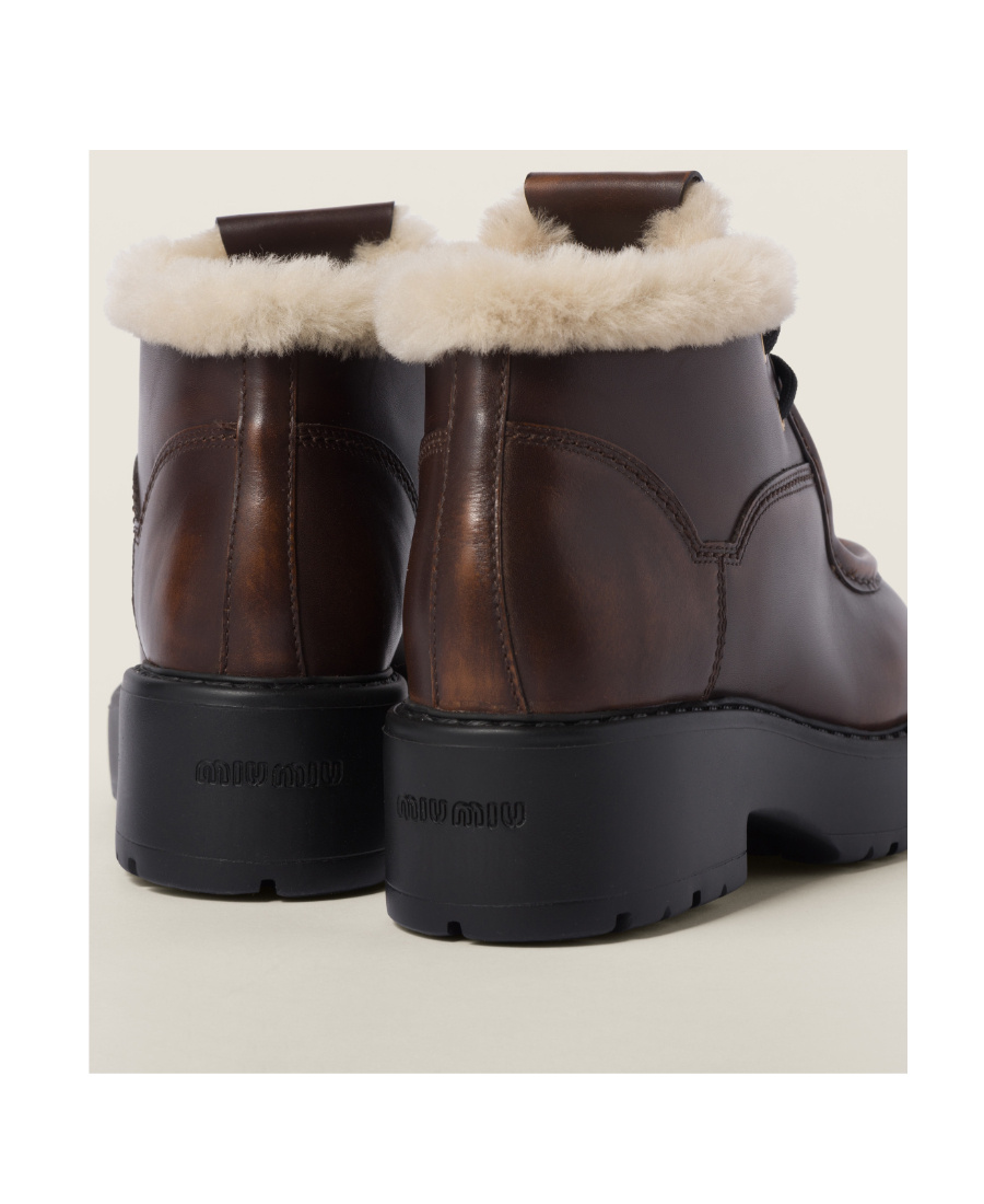 Miu Miu Fumé Leather Booties In Brown