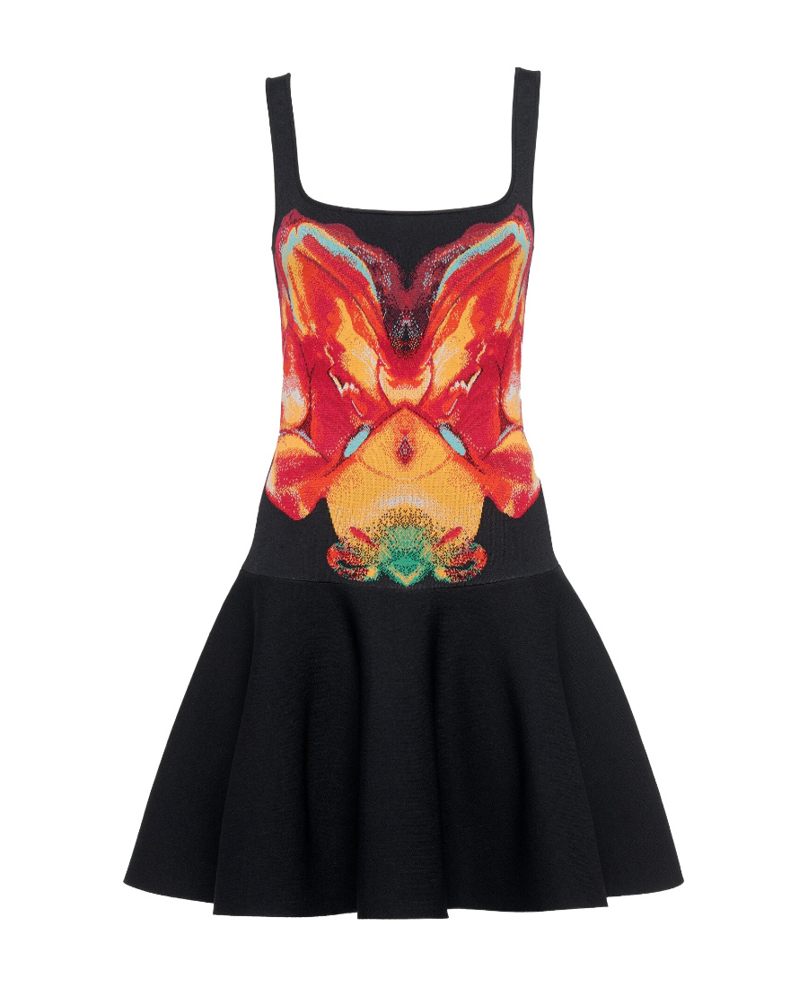 Alexander Mcqueen Black Multicolour Viscose Blend Dress In Black