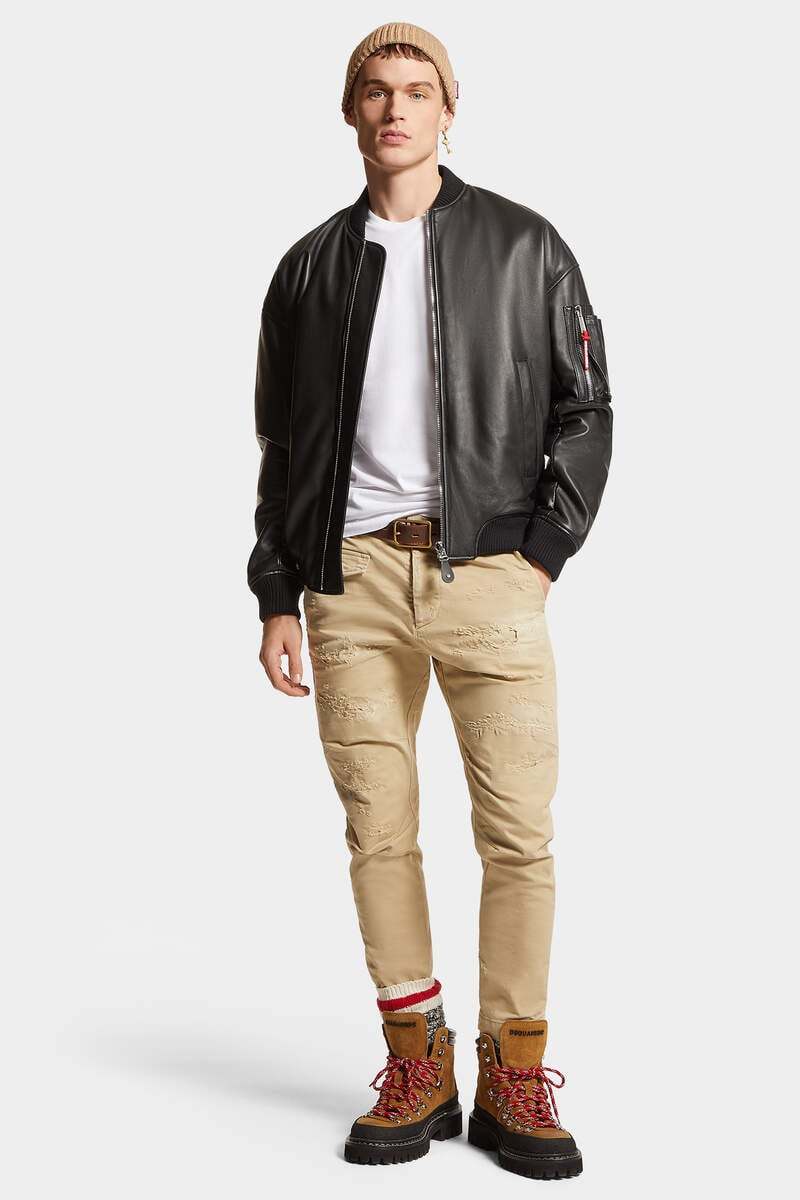 Dsquared2 Black Lambskin Jacket With Ribbed Collar In Black