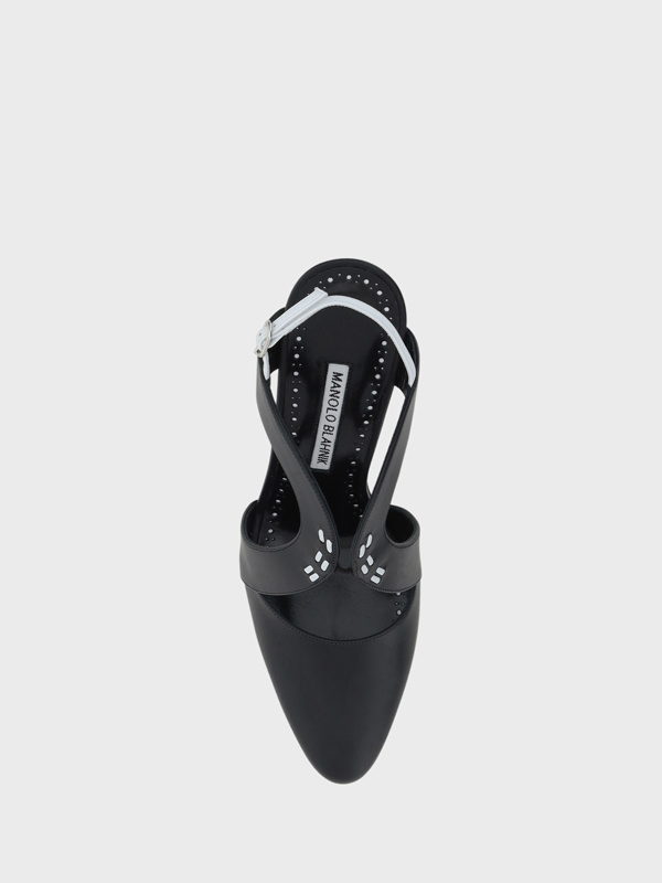 Manolo Blahnik Leather Jijara Slingbacks With Contrasting Details 10cm In Black