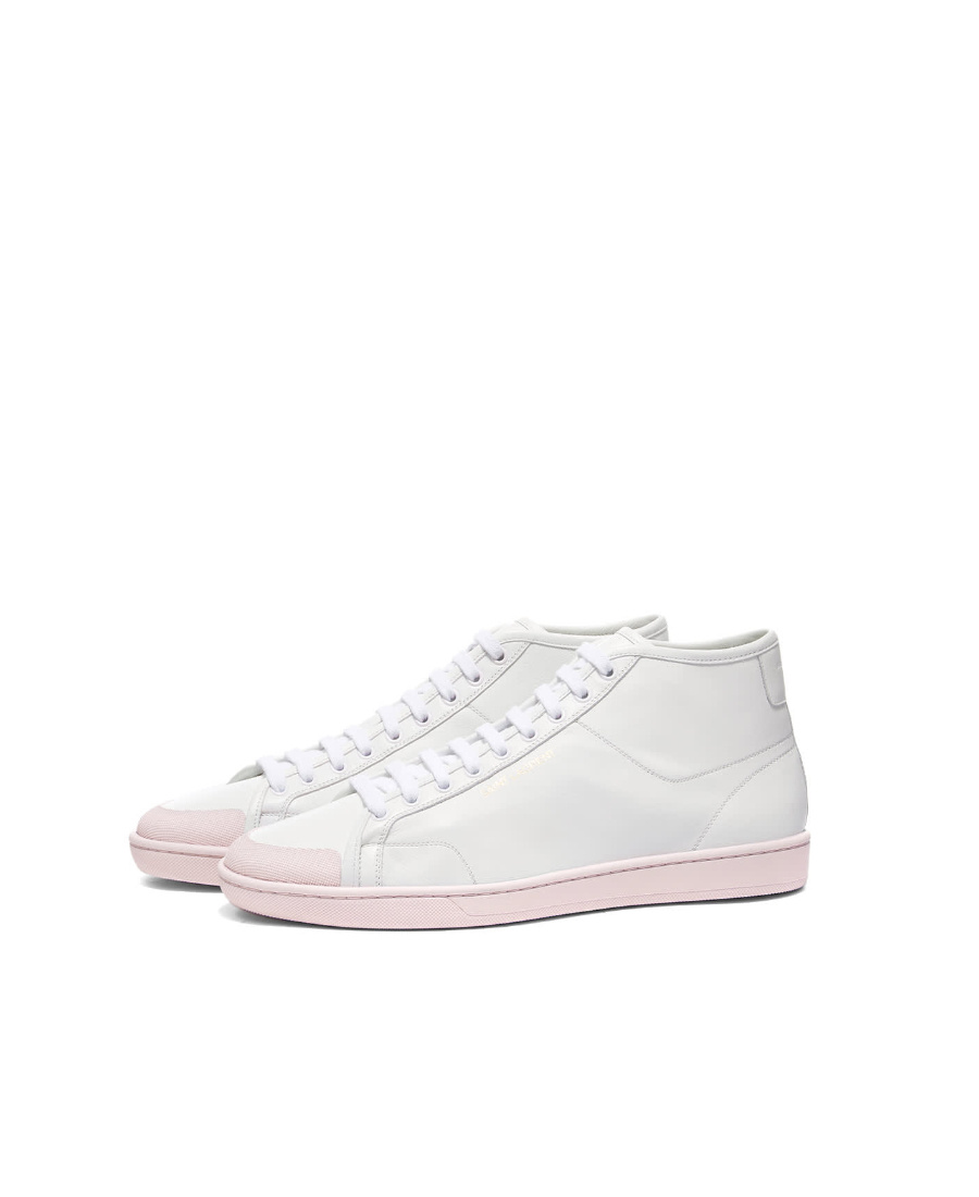 Saint Laurent White And Pink Sneakers For Men In Calf Leather In White