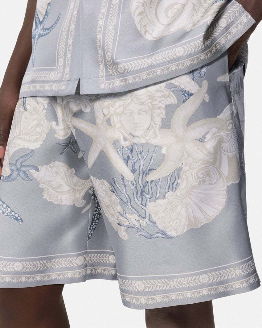 Versace Barocco Sea-print Cotton Shorts In Gray