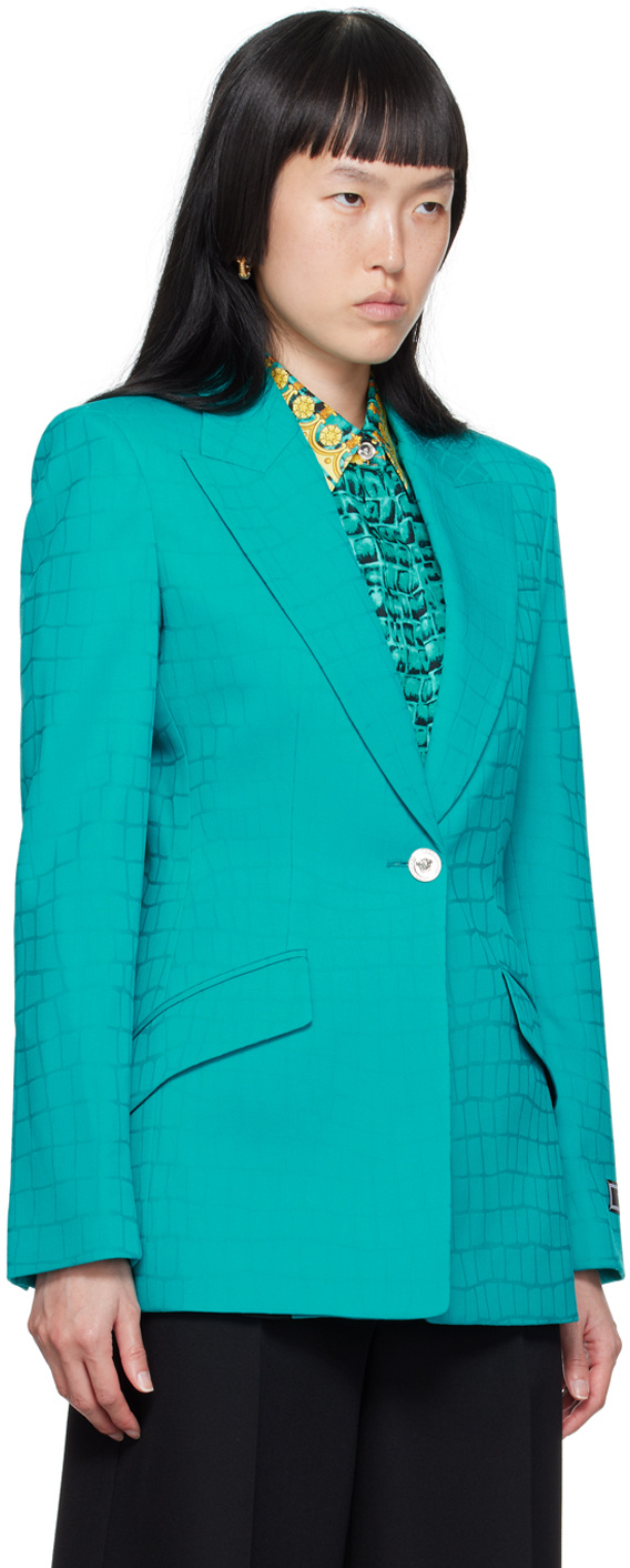 Versace Blue Jacquard Blazer In Green