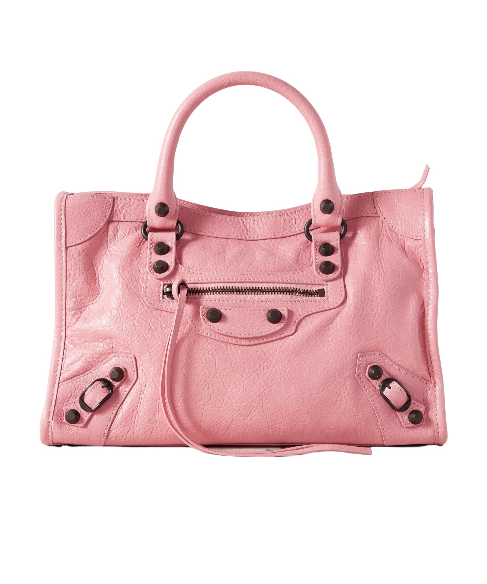 Balenciaga Green Leather Shoulder Handbag With Magnetic Closure And Metal Details In Pink
