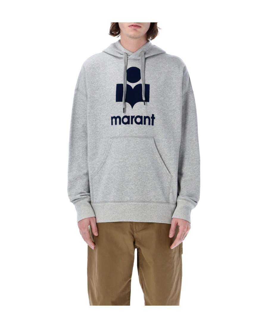 Isabel Marant Heathered Grey Hoodie With Contrasting Logo In Gray