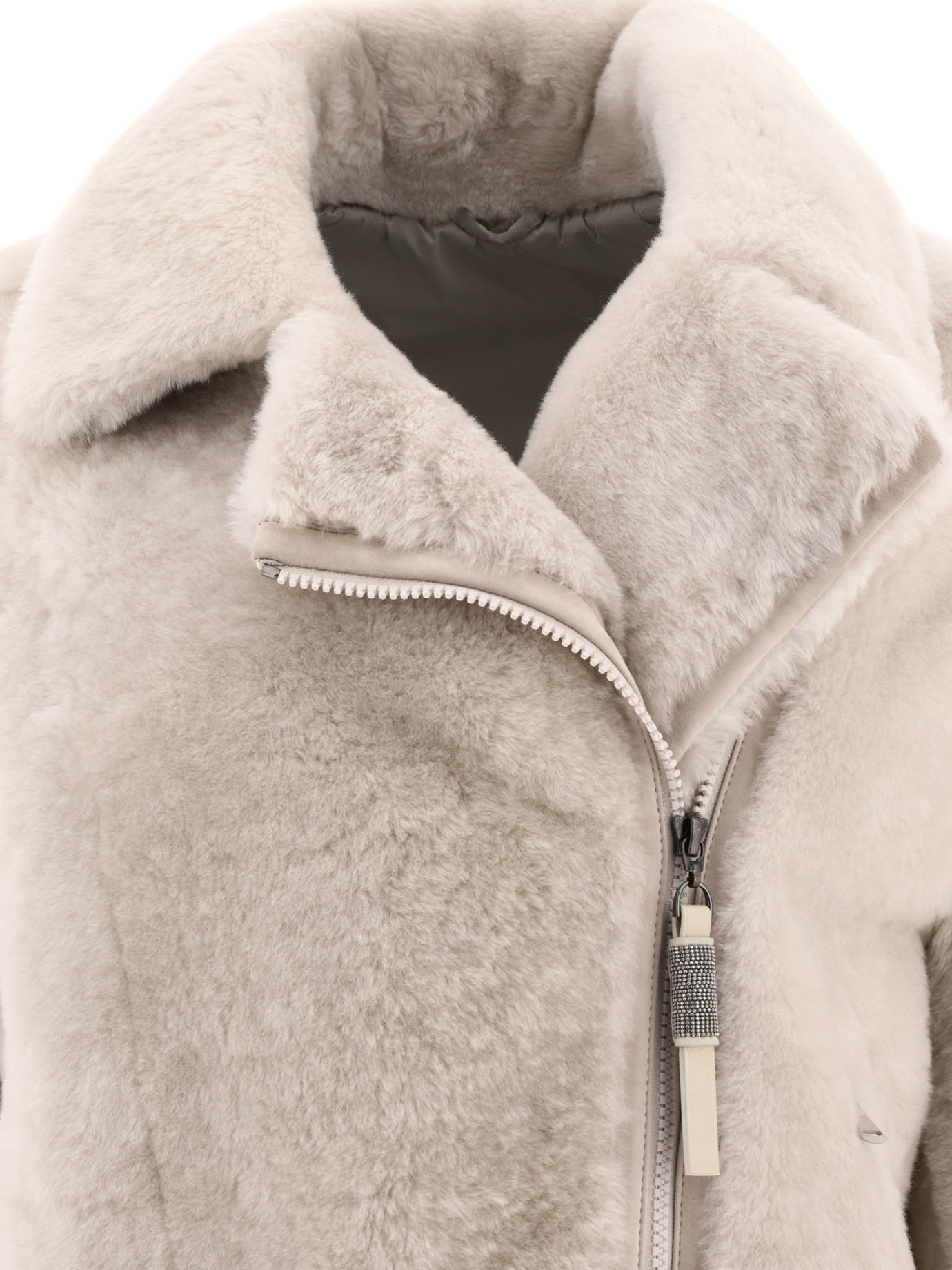 Brunello Cucinelli Shearling Zip-up Jacket In Nude