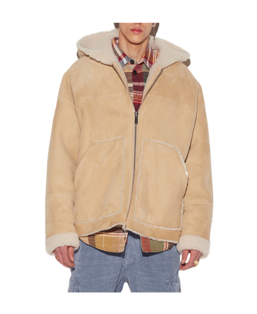 Dsquared2 Lamb Wool And Lambskin Jacket In Nude