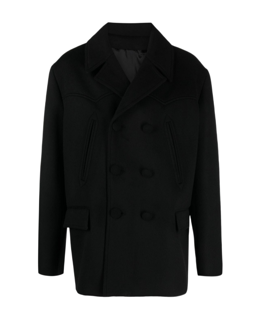 Balmain Double Breasted Short Coat In Black