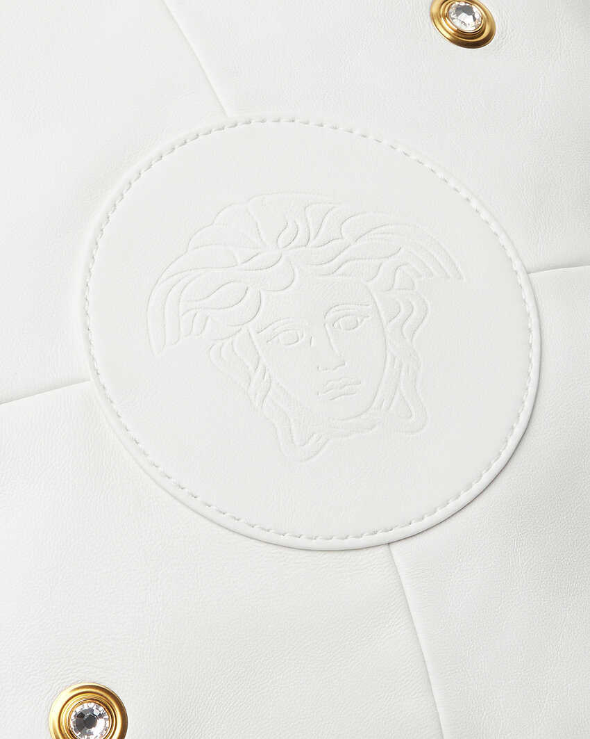 Versace Protea Crystal Stud Leather Shoulder Bag In White