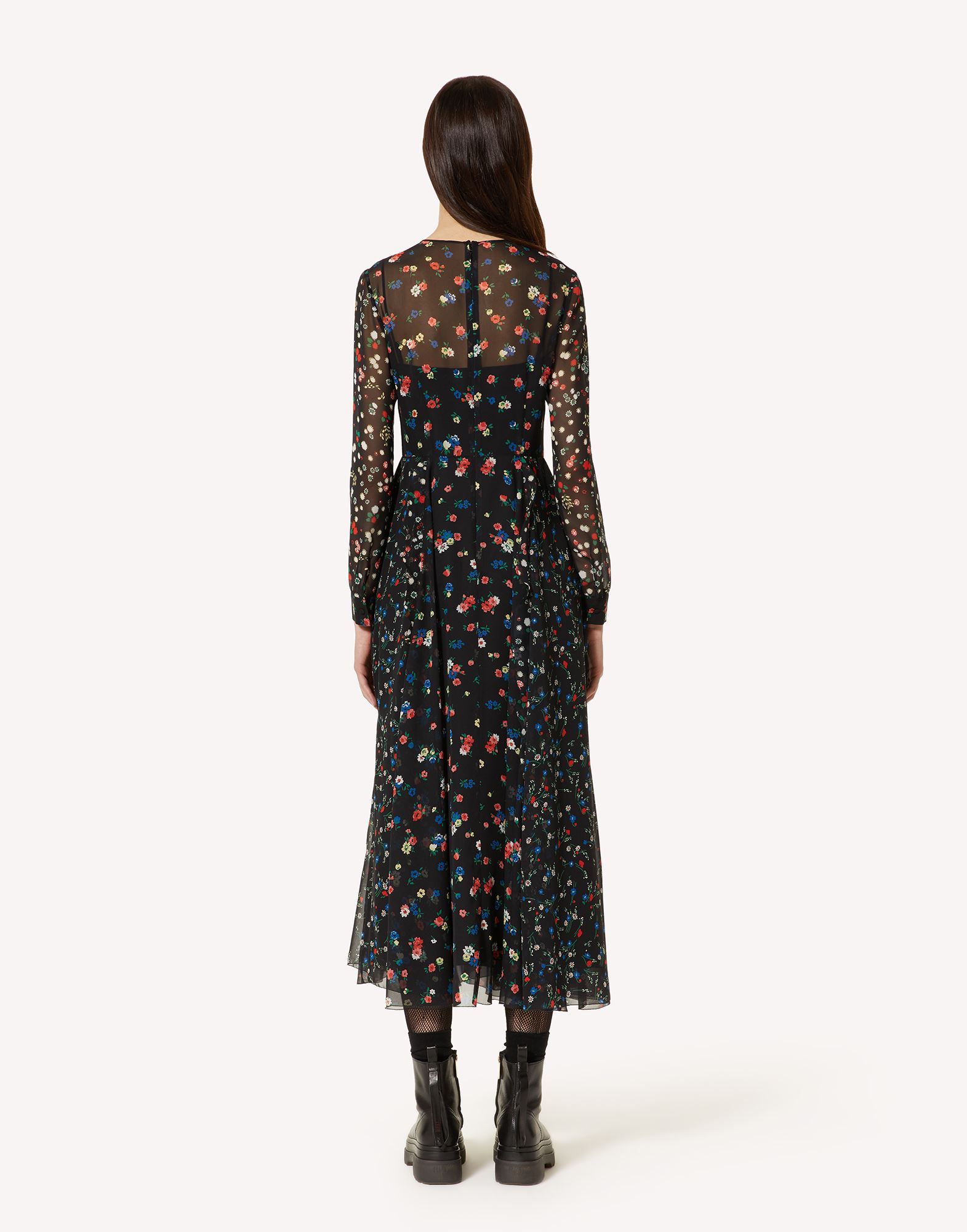 Red Valentino Black Flower Printed Dress In Black