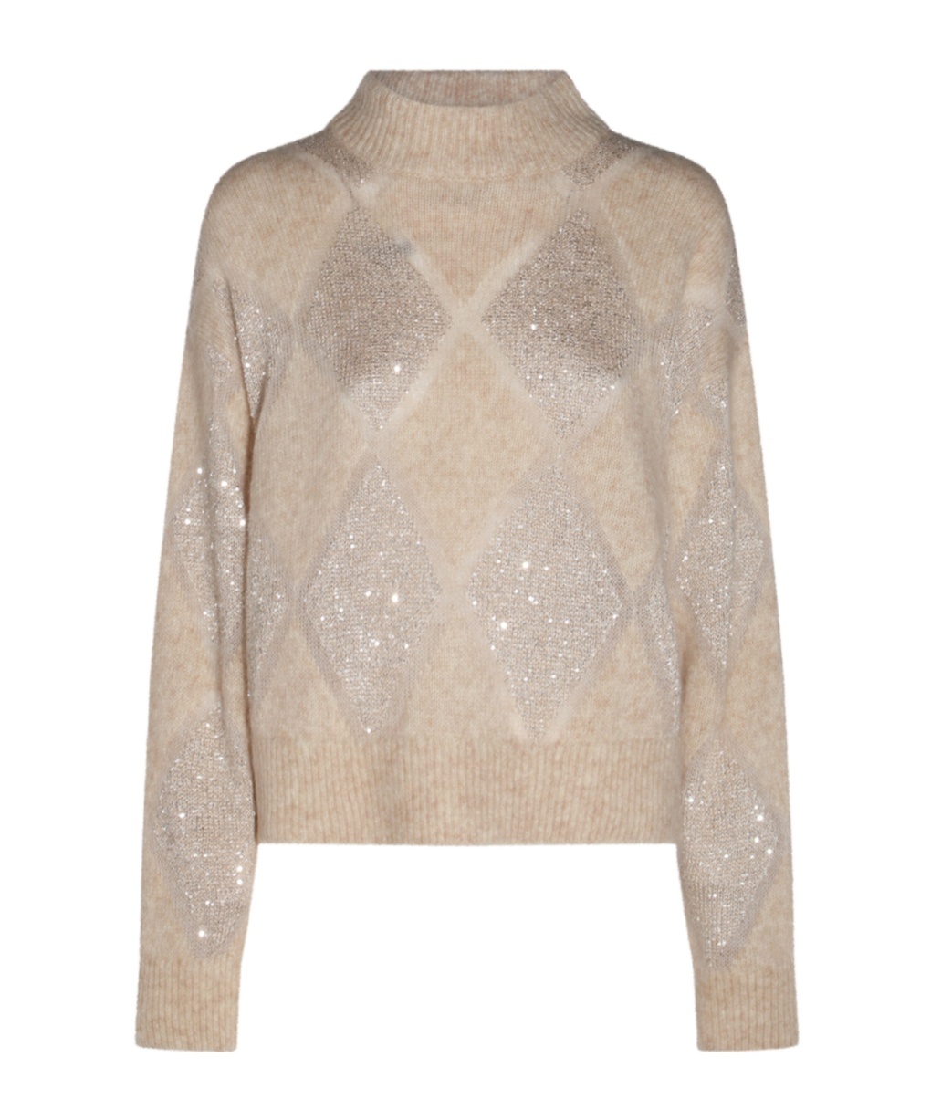 Brunello Cucinelli Sequined High-neck Jumper In Nude
