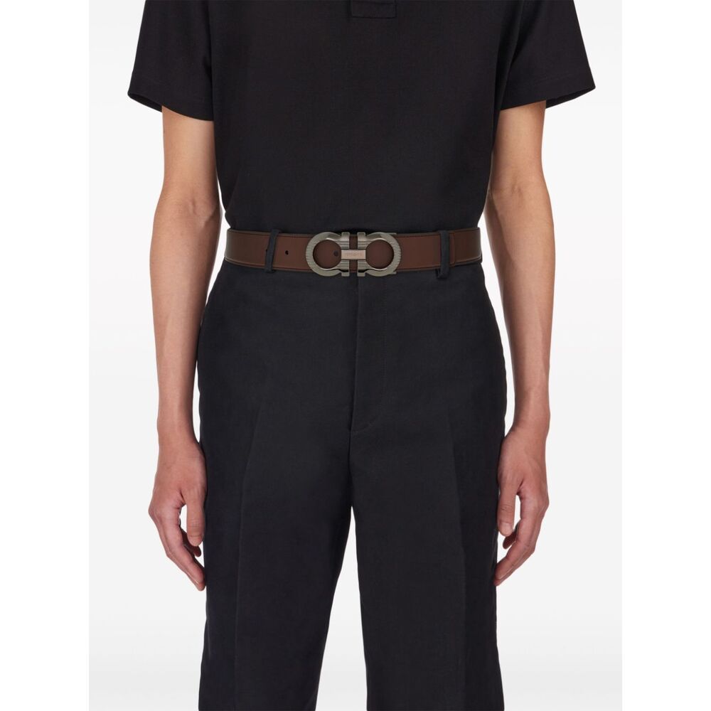 Ferragamo Double-sided Gancini Belt In Black