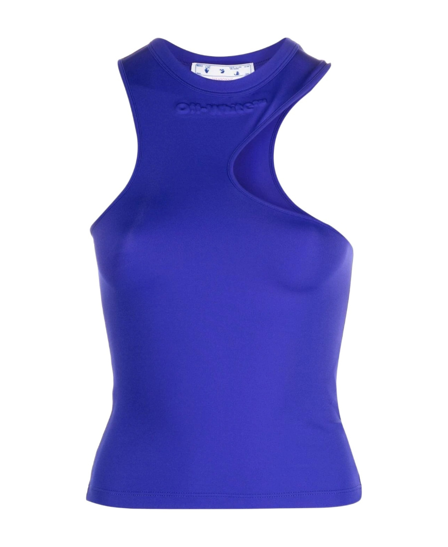 Off-white Asymmetric Cropped Top Logo Embossed In Blue
