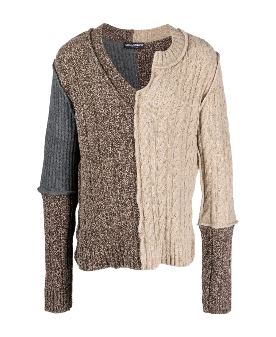 Dolce & Gabbana Asymmetric-neck Patchwork-design Jumper In Nude