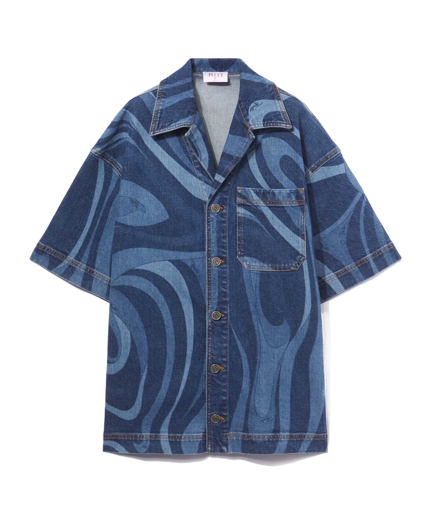 Pucci Swirl-print Short-sleeve Shirt In Blue