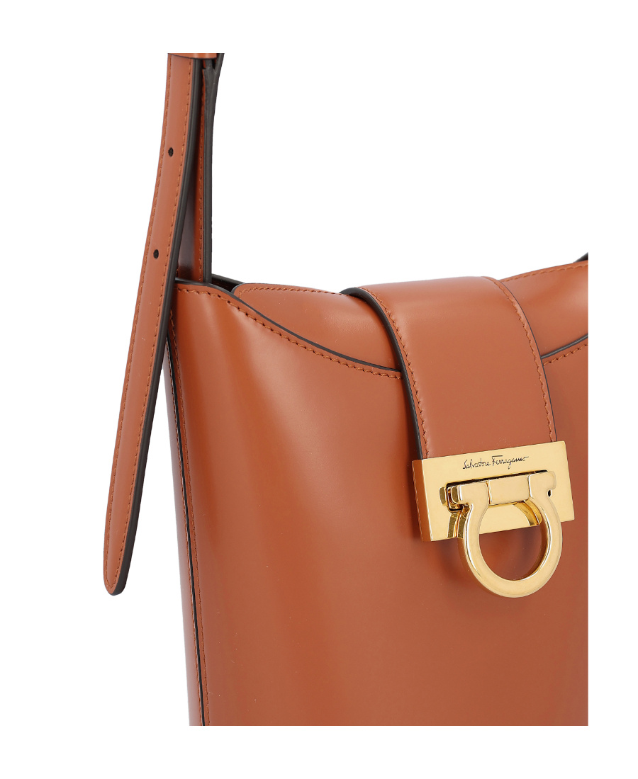 Ferragamo Trifolio Shoulder Bucket Bag In Brown