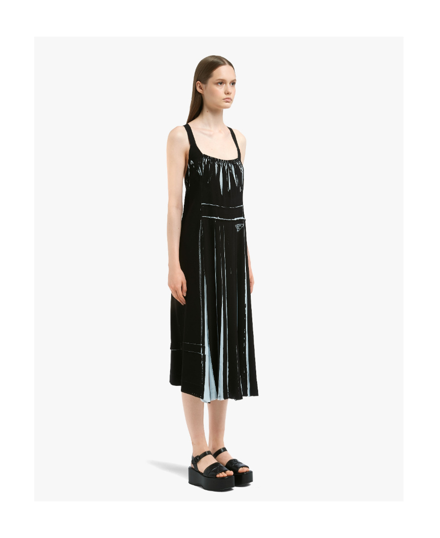 Prada `re-edition` Printed `sablé` Dress In Black