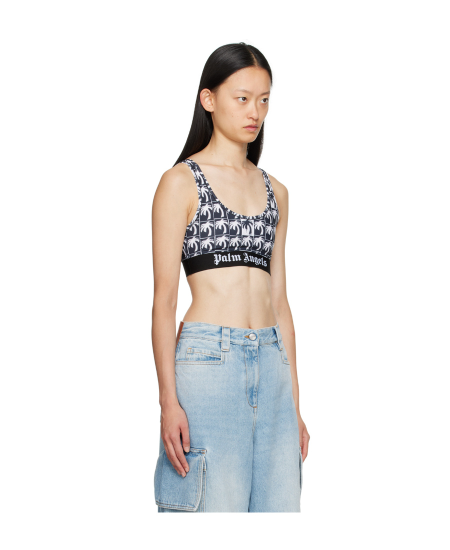 Palm Angels Palm Tree-print Cropped Top In Black