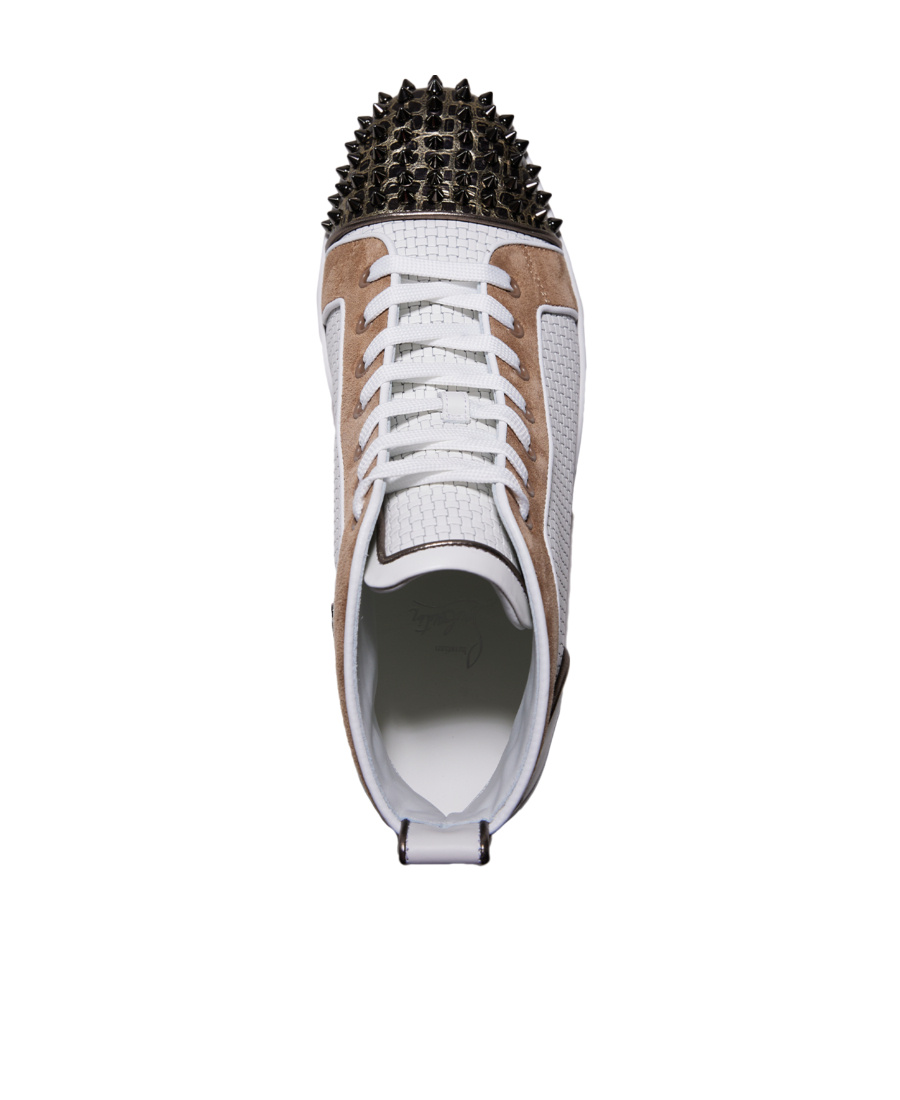 Christian Louboutin Lou Spikes Leather Sneakers In White