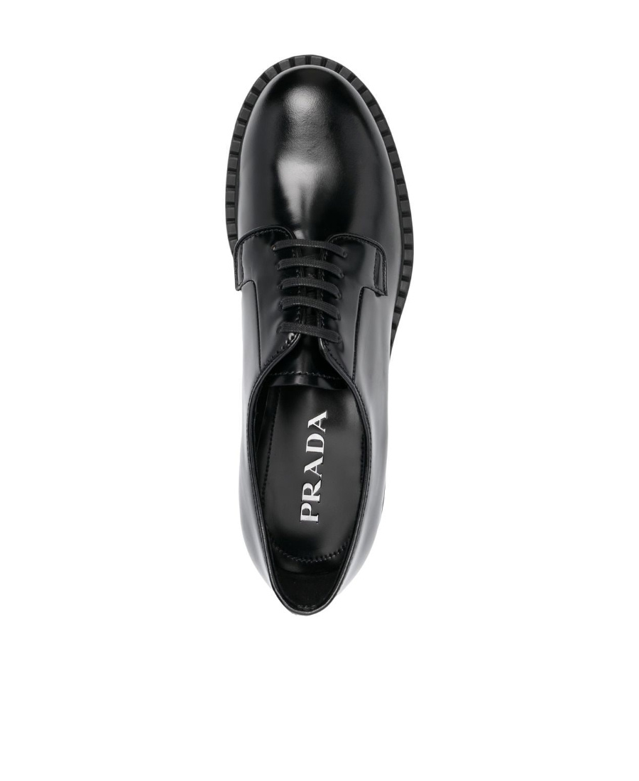 Prada Lace-up Leather Derbies In Black