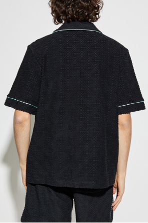 Casablanca Black Shirt With Classic Lapels And All-over Embossed Monogram