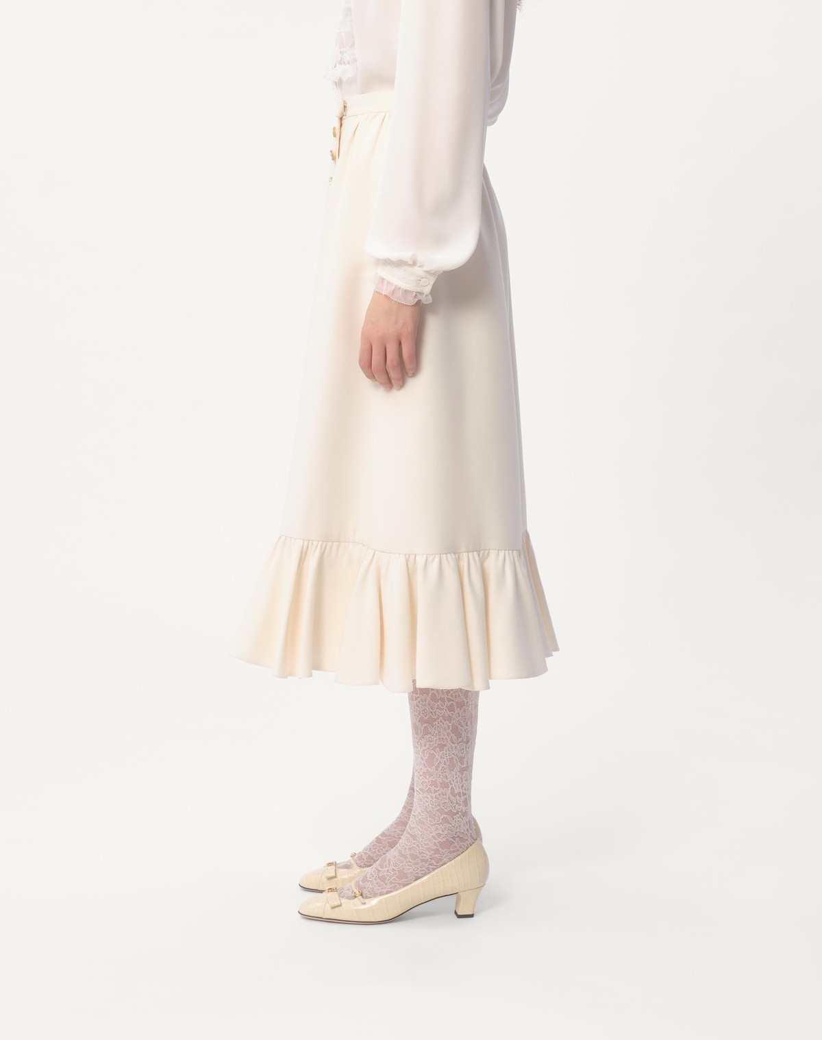 Valentino Women's Long Natural Skirt With Pleated Hem In White