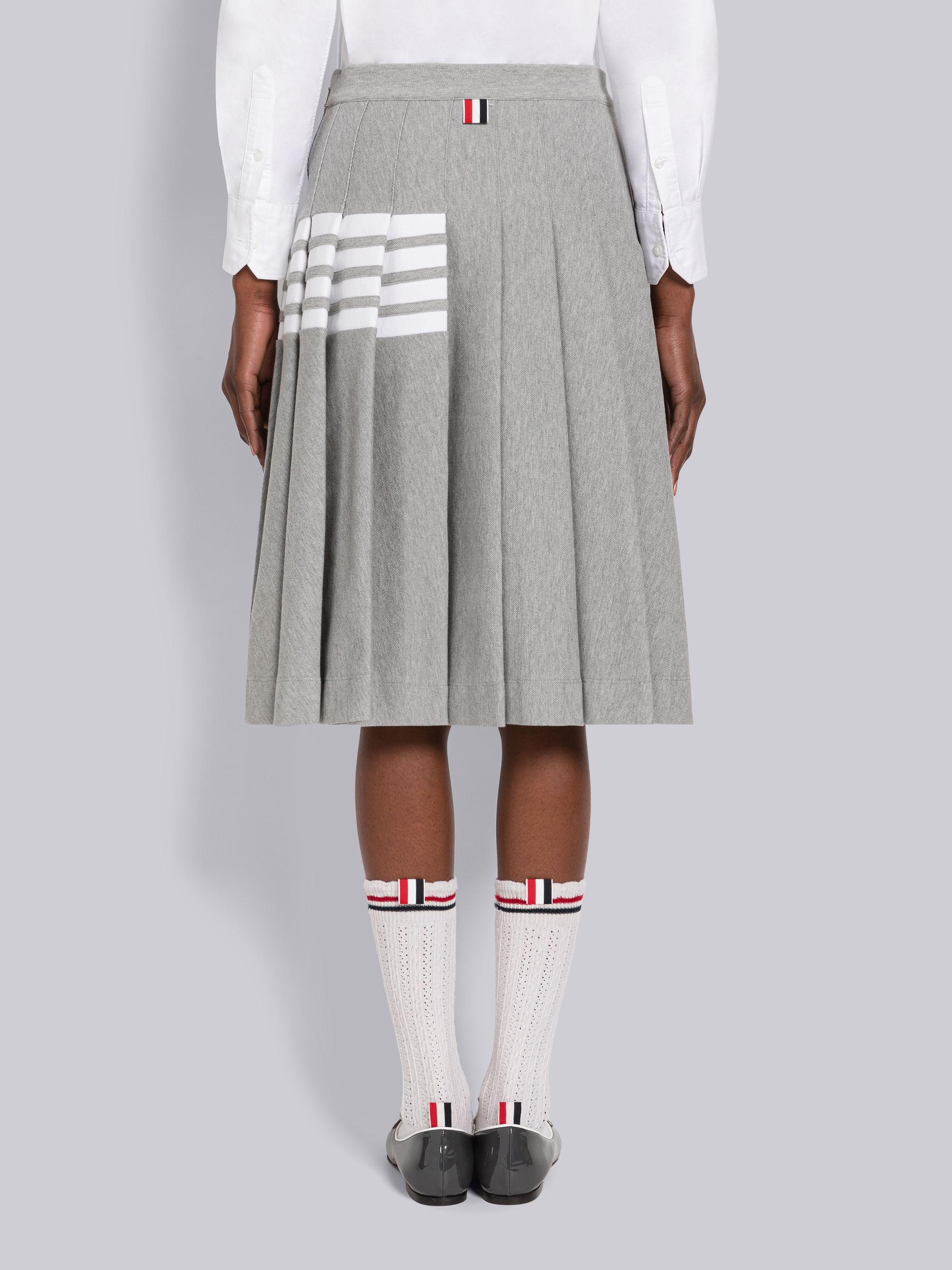 Thom Browne 4 Bar-stripe Step-hem Pleated Skirt In Gray