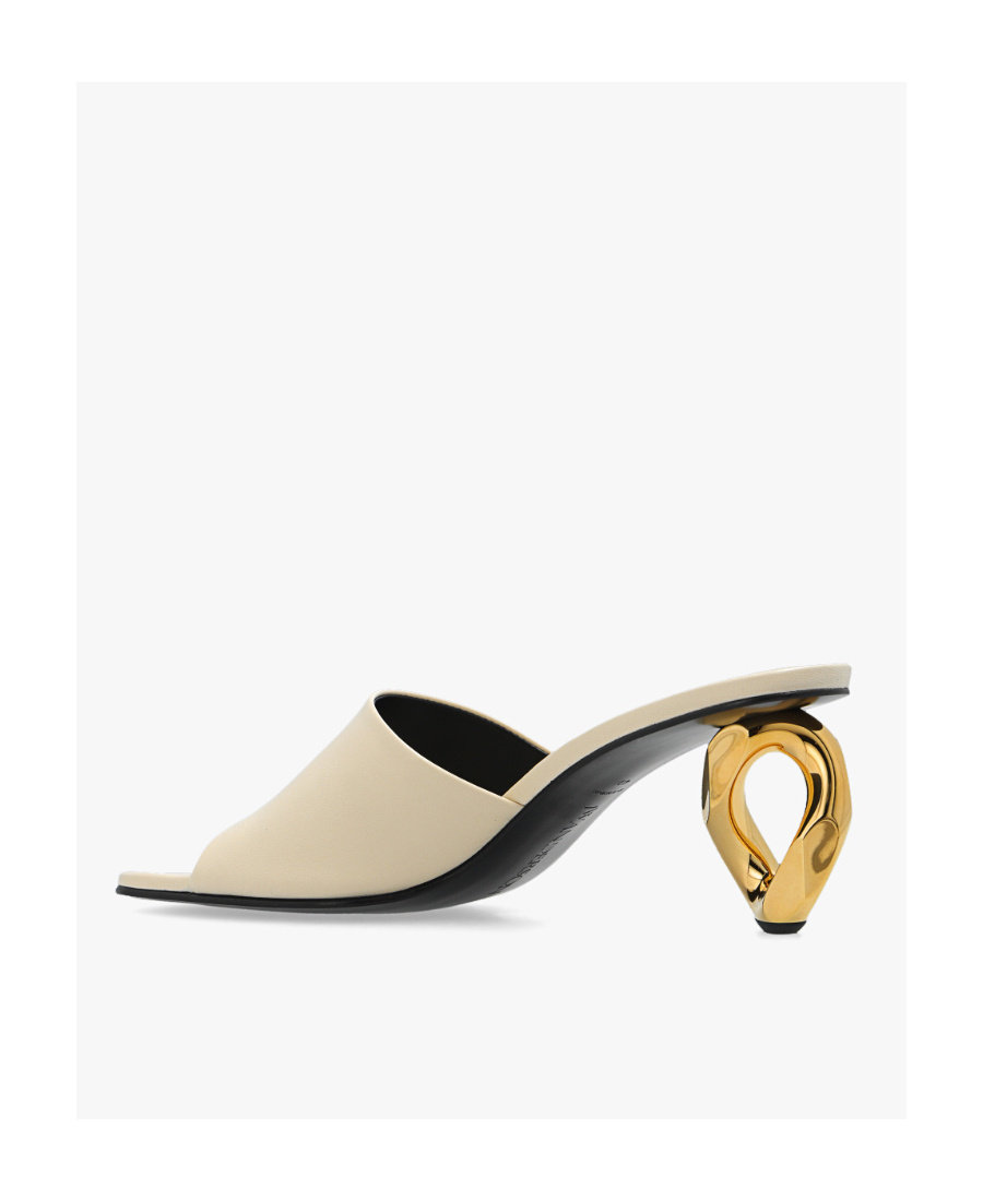 Jw Anderson Leather Chain-heel Slide Sandals In Nude