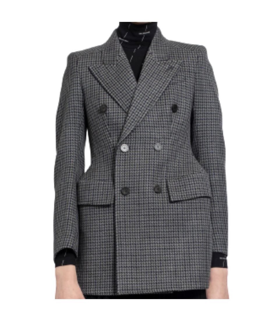 Balenciaga Hourglass Double-breasted Prince Of Wales Checked Wool Coat In Black