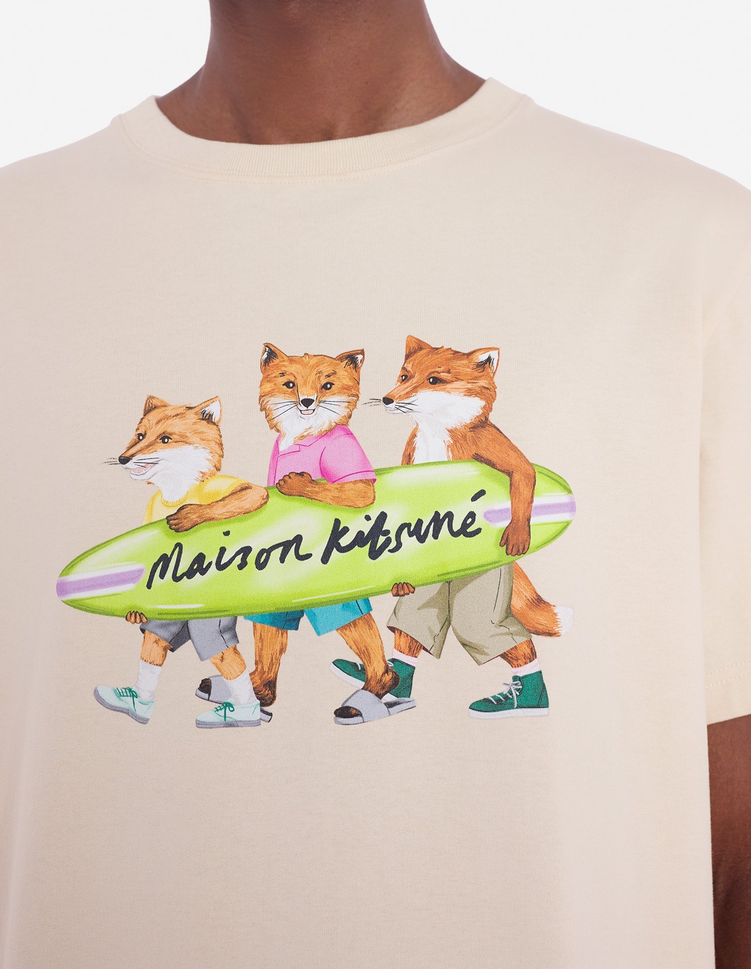 Shop Maison Kitsuné Surfing Foxes Comfort T-shirt In Nude