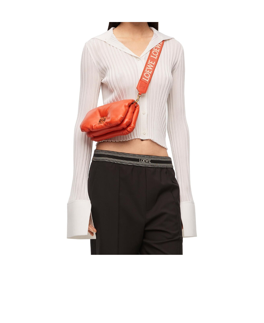Shop Loewe Anagram Strap In Jacquard And Calfskin In Red