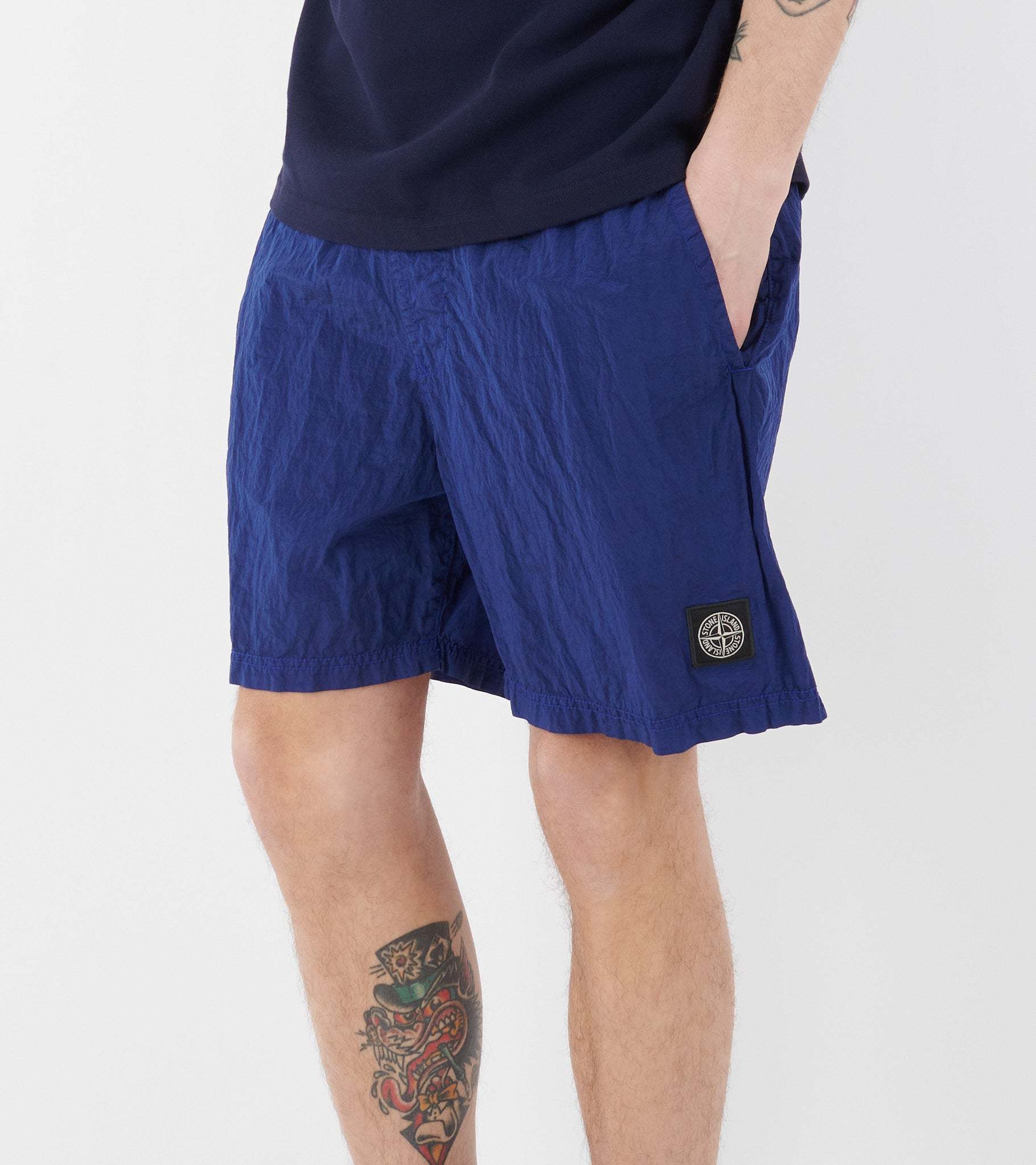 Stone Island Compass-patch Swim Shorts In Cornflower Blue