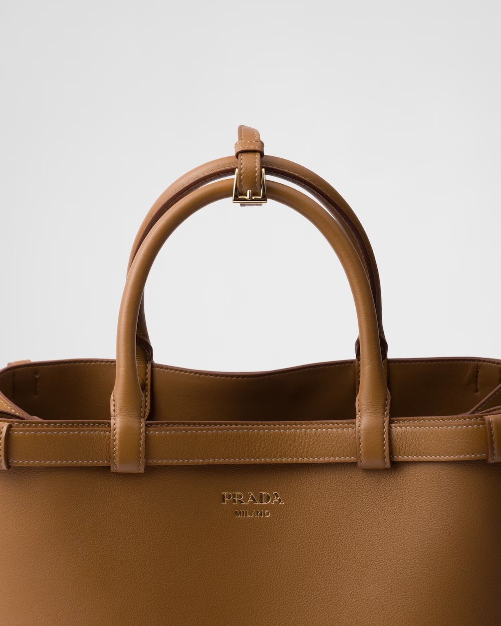 Prada Buckle Medium Leather Handbag With Double Belt In Brown