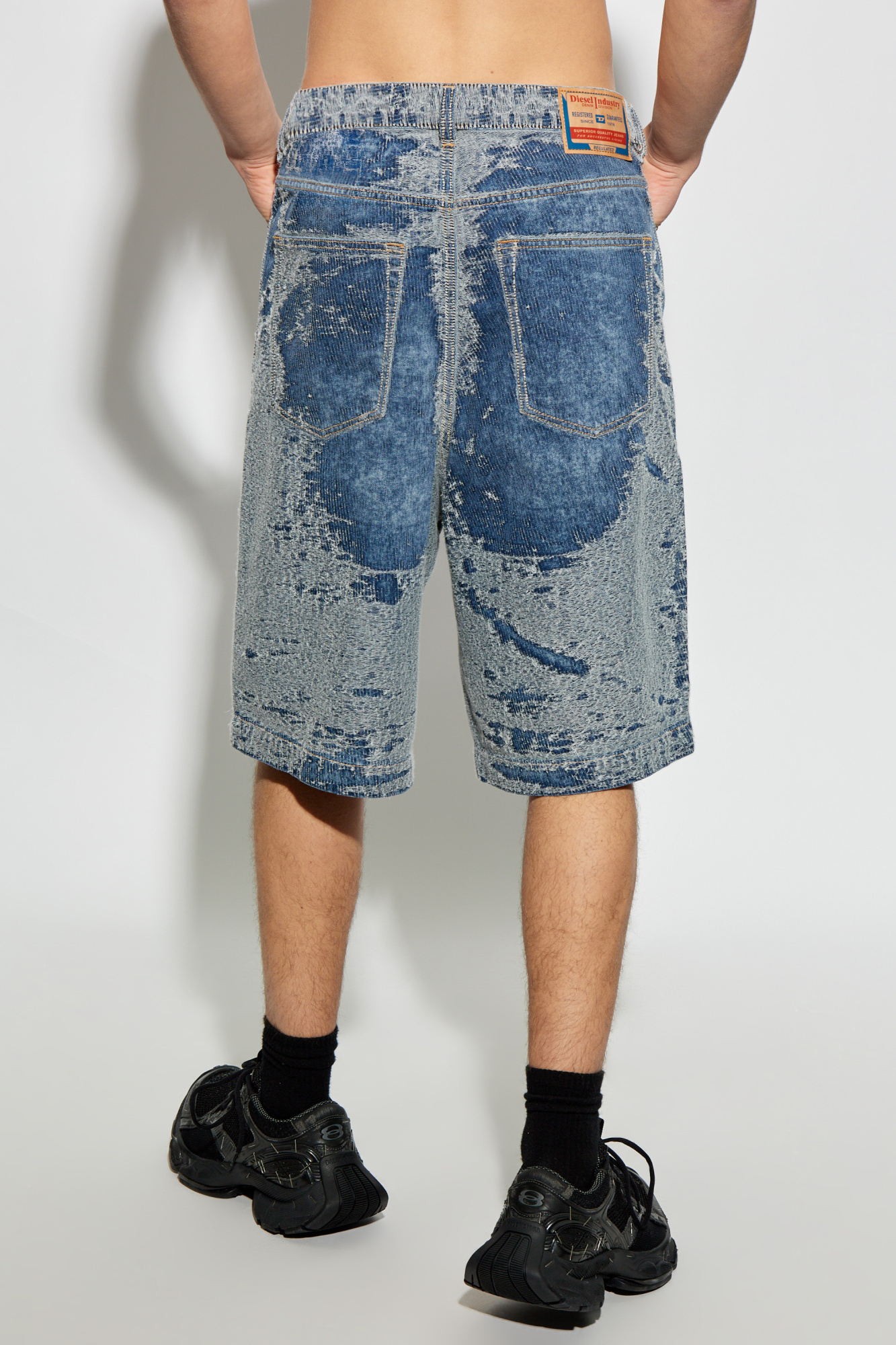 Diesel Denim Shorts Distressed Detailing In Gray