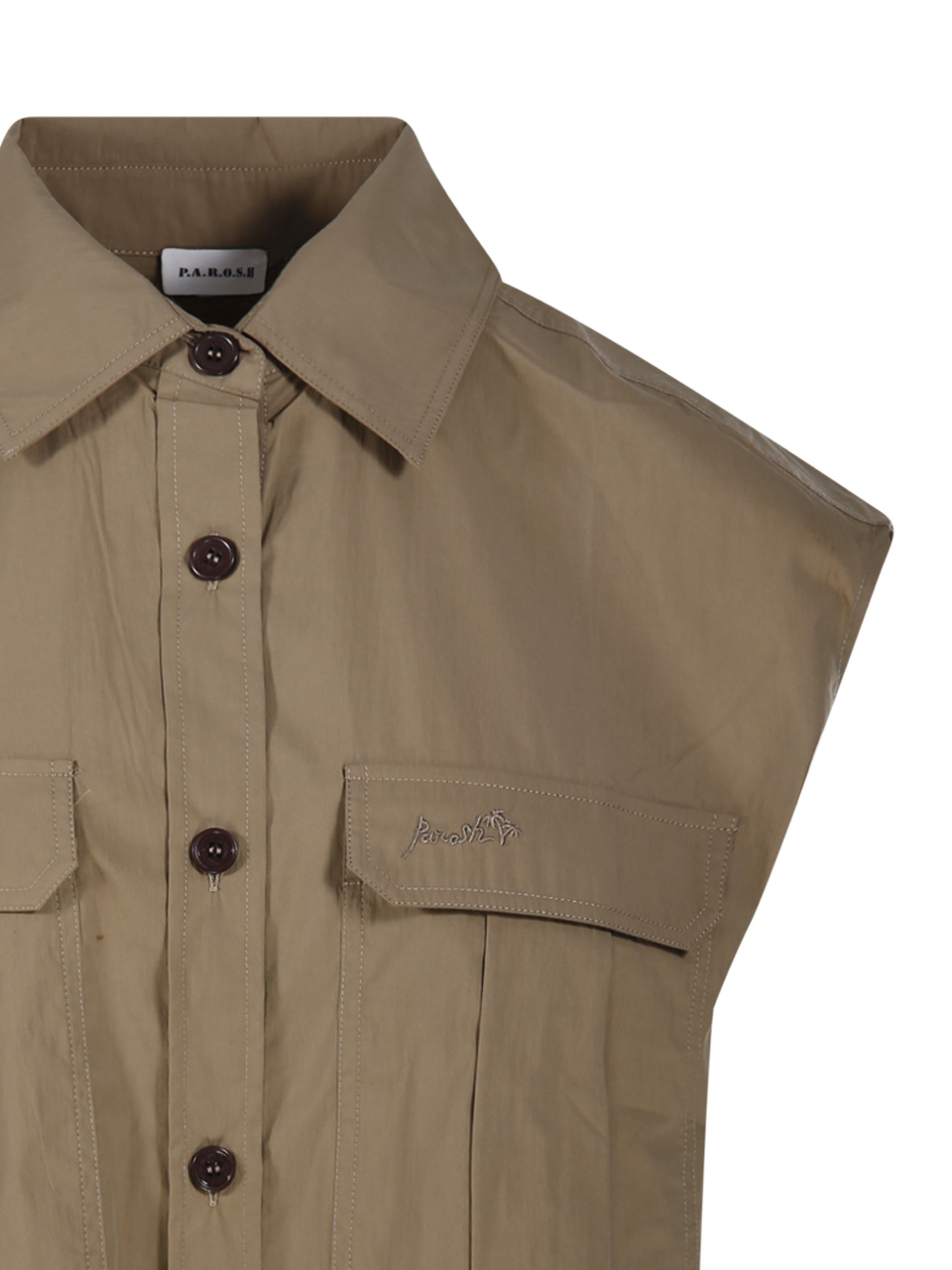 P.a.r.o.s.h Parosh Relaxed-fit Sleeveless Shirt With Front Pockets In Brown