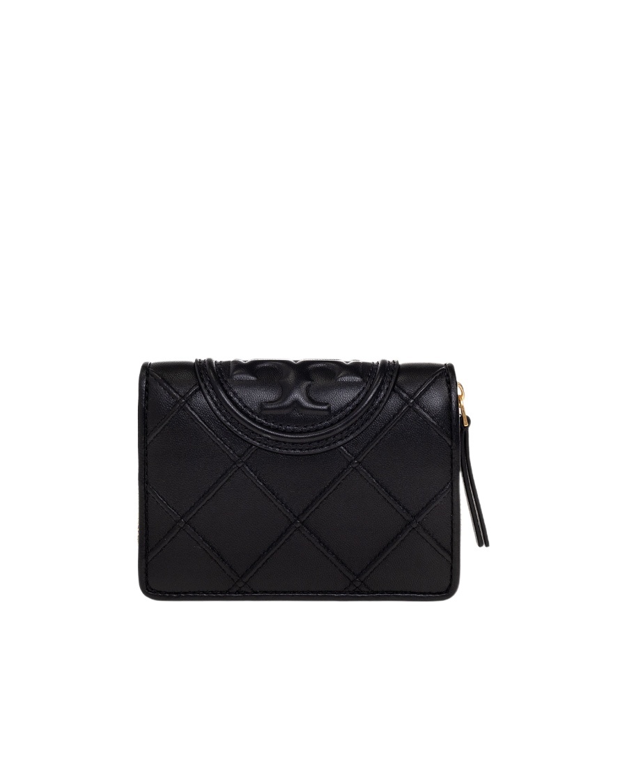 Tory Burch Fleming Quilted Leather Wallet In Black