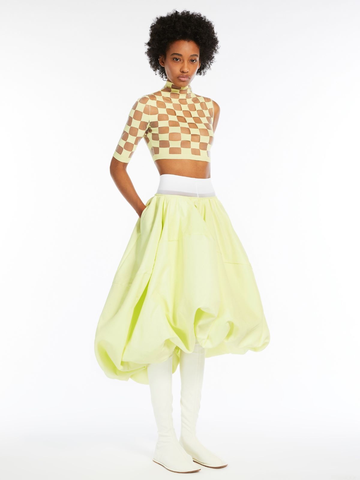 Sportmax Check-pattern Asymmetric Cropped Top In White