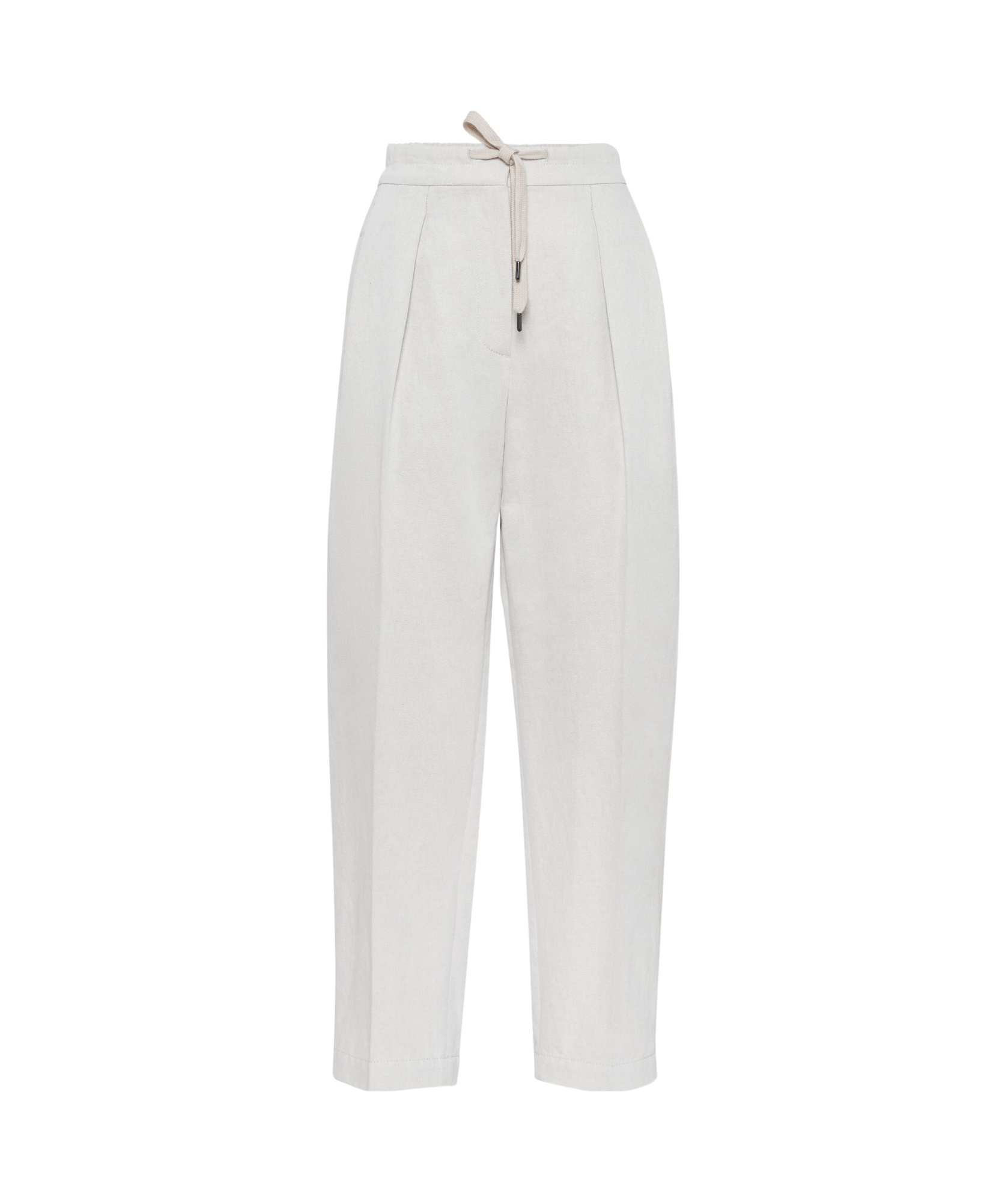 Brunello Cucinelli Relaxed-fit Trousers With High Waist And Drawstring Closure In White