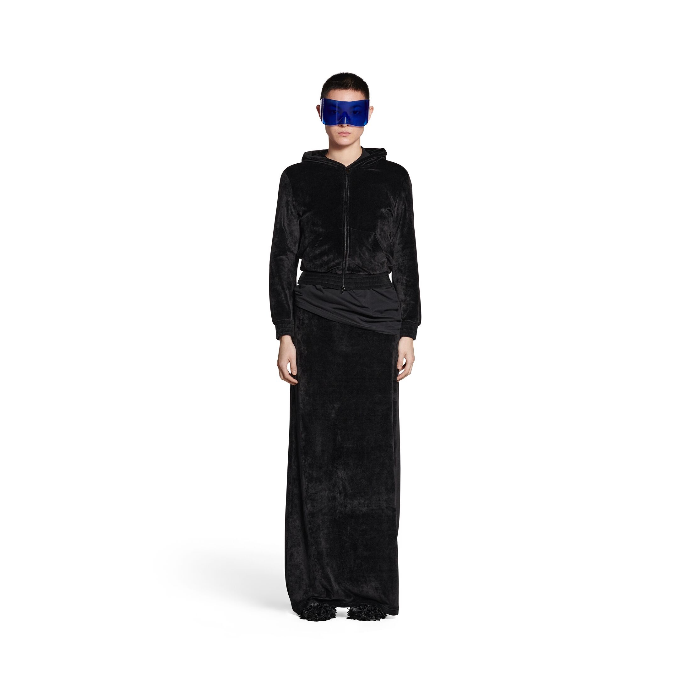 Balenciaga Velvet-effect High-waisted Skirt In Black