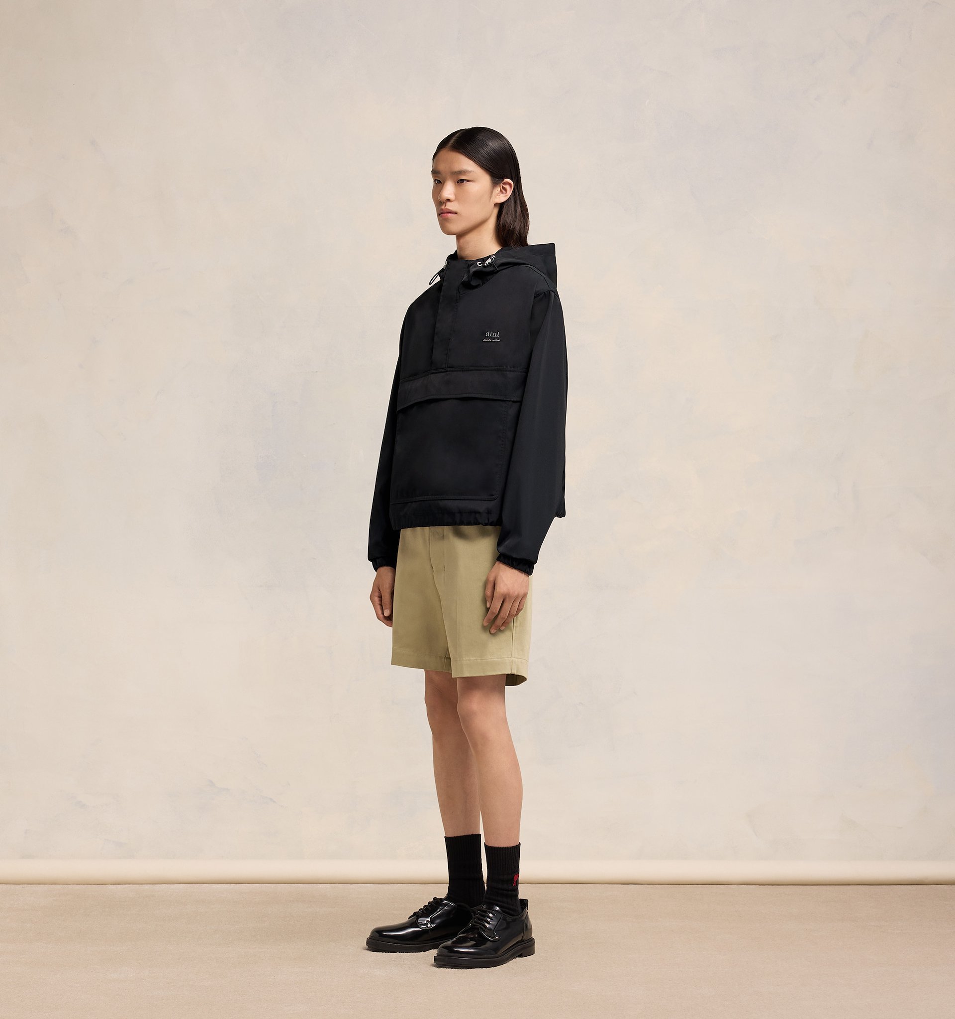 Ami Alexandre Mattiussi Ami Logo Lettering Hooded Jacket In Black