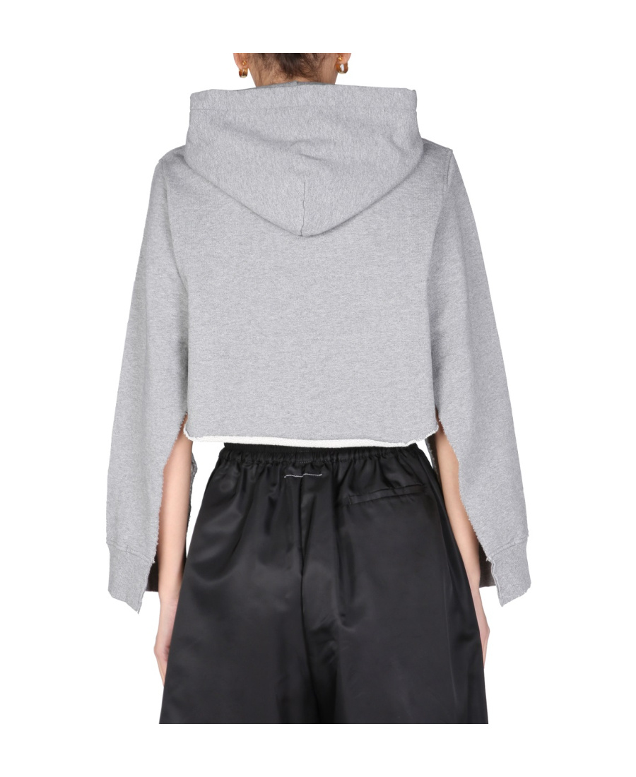 Mm6 Maison Margiela Cut-out Sleeve Cropped Hoodie In White