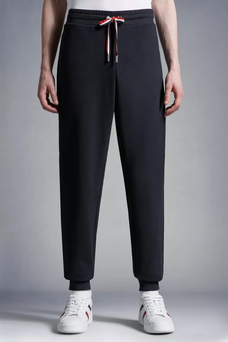 Moncler Blue Tricolour Accent Cotton Track Pants In Blue