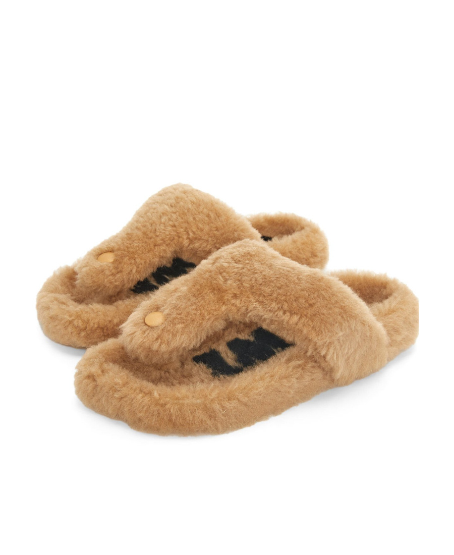 Loewe Ease Toe Post Sandal In Shearling In Brown