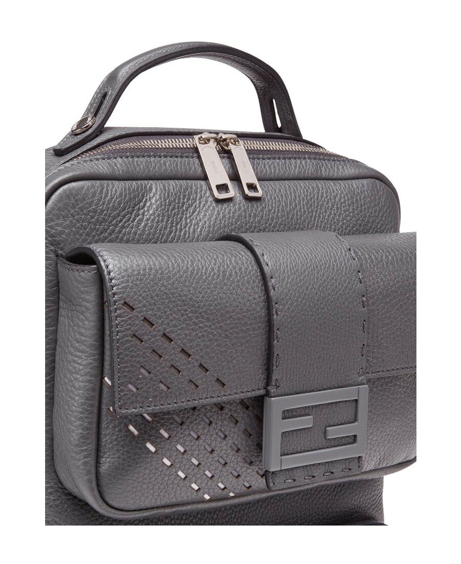 Shop Fendi Baguette Cut Out Backpack In Gray