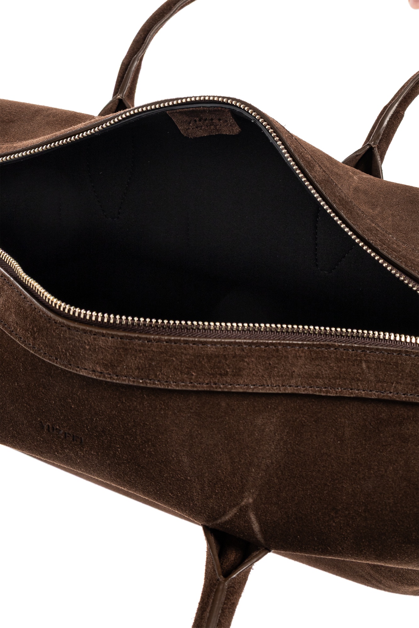 Yuzefi Rectangular Suede Shoulder Bag With Detachable Strap In Brown