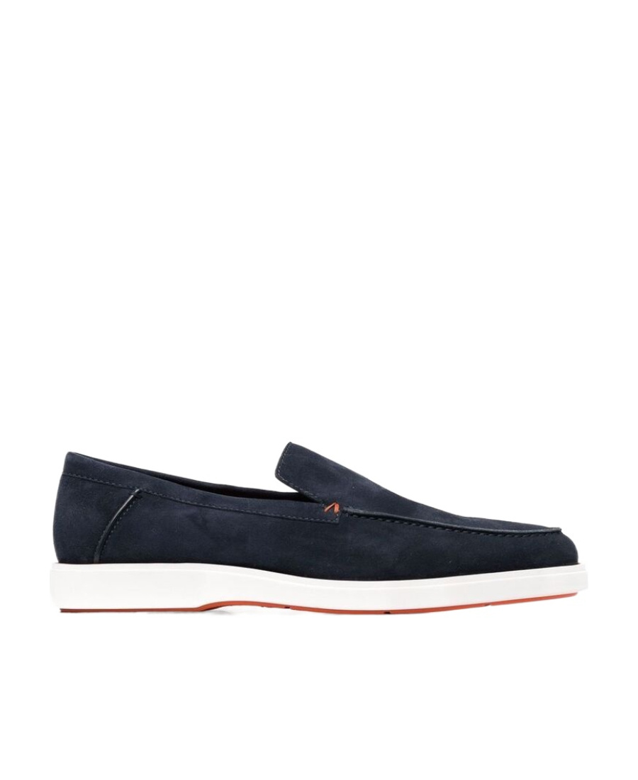 Santoni Leather Loafers Contrast Stitching In Black